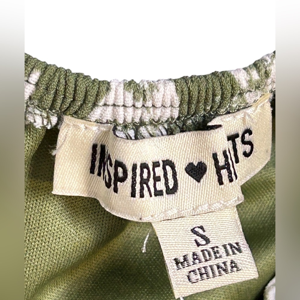 Inspired Hearts Boho Floral Tiered Mini Dress Olive Green Size Small - Picture 8 of 9